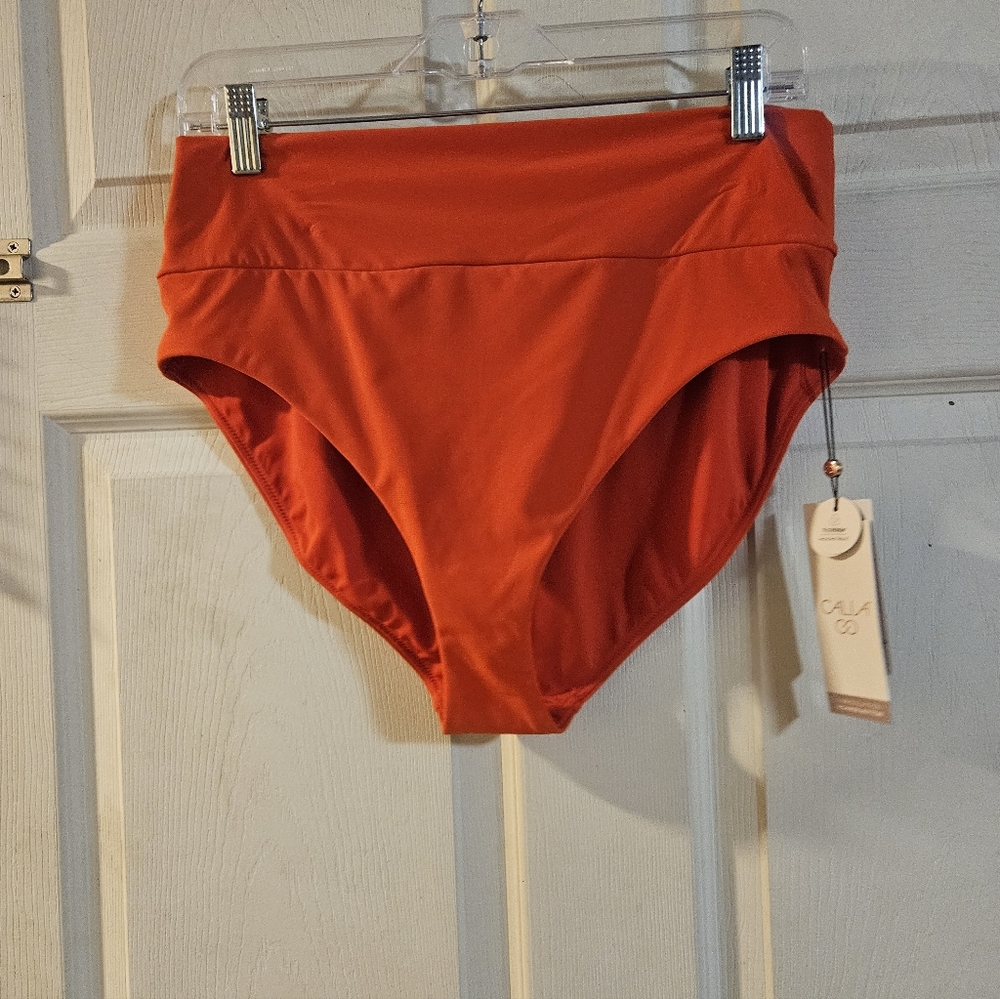 CALIA Women's Wide Banded High Rise Swim Bottoms: FRESH RED: NEW WITH TAGS: XL